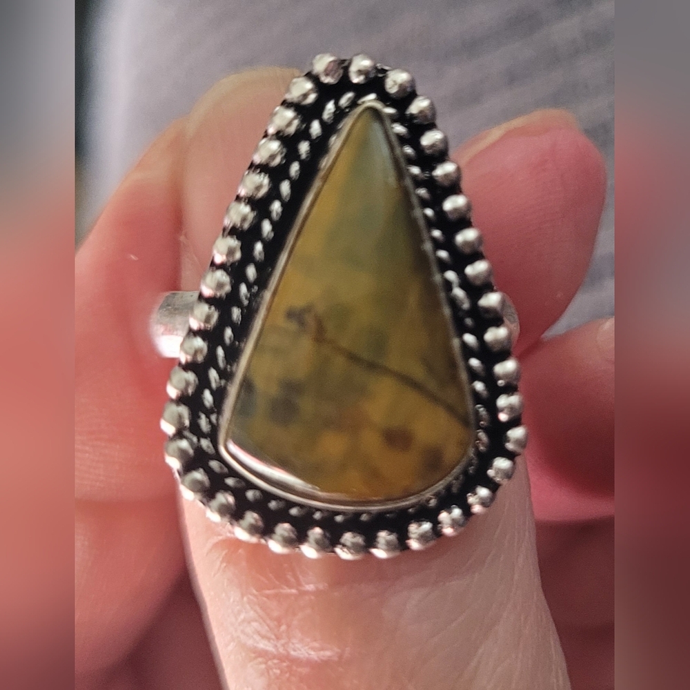 Artisan Silver Adjustable Ring with Teardrop Jasper Stone